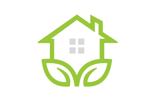 Simple fresh leaf and house for eco green home farm plant cultivation logo design