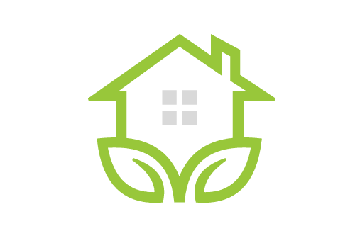 Simple fresh leaf and house for eco green home farm plant cultivation logo design